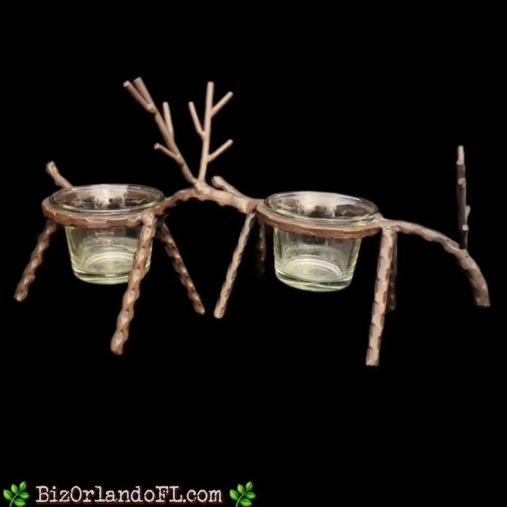Reindeer Candle Holders Metal Votive Tealight Rustic Decor Christmas (Set of 2)